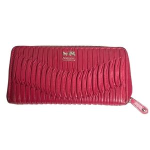 Coach Madison Large Accordion Wallet Red Gathered Leather Zip